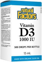 NATURAL  FACTORS VITAMIN D3 1000 IU Витамин D3 (течен) 15 мл , 500 дози