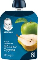 GERBER Плодова закуска Ябълка и Круша 6+ мес. 90 г Пауч