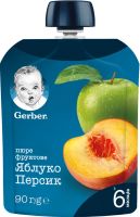 GERBER Плодова закуска Ябълки и Праскови 6+ мес. 90 г Пауч