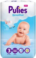 PUFIES SENSITIVE 3-Midi за бебета от 6 до 10 кг Пуфис Сензитив Еднократни пелени 66 броя в пакет