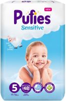 PUFIES SENSITIVE 5-Junior  за бебета от 11 до 16 кг Пуфис Сензитив Еднократни пелени 48 броя в пакет