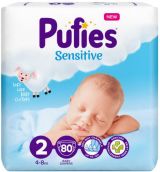 PUFIES SENSITIVE 2-Mini за бебета от 4 до 8 кг Еднократни пелени Пуфис Сензитив 80 броя в пакет 